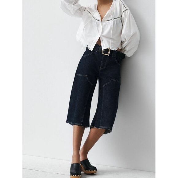 Pilcro Anthropologie The Myra Low-Rise Carpenter Crop Barrel Jeans Size 24 - Picture 5 of 6